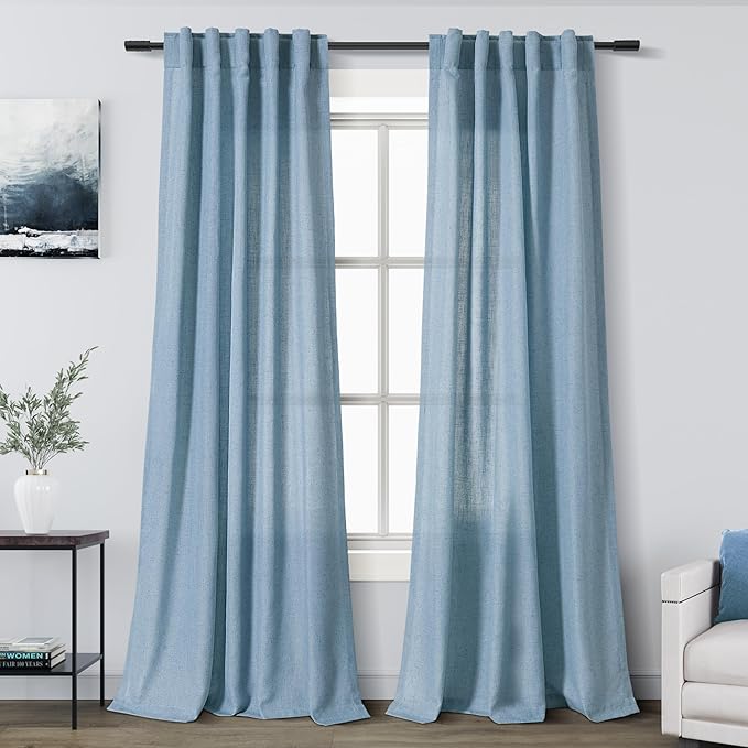 Blue Linen Curtains 102 Inches Long by Nanspring