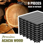 Acacia Interlocking Deck Tiles, 12in, 9PCS Outdoor Flooring