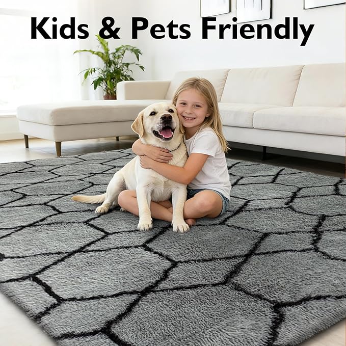 Shag Area Rug for Bedroom 4x6, Fluffy Area Rugs for Living Room, Geometric Soft - Image 6
