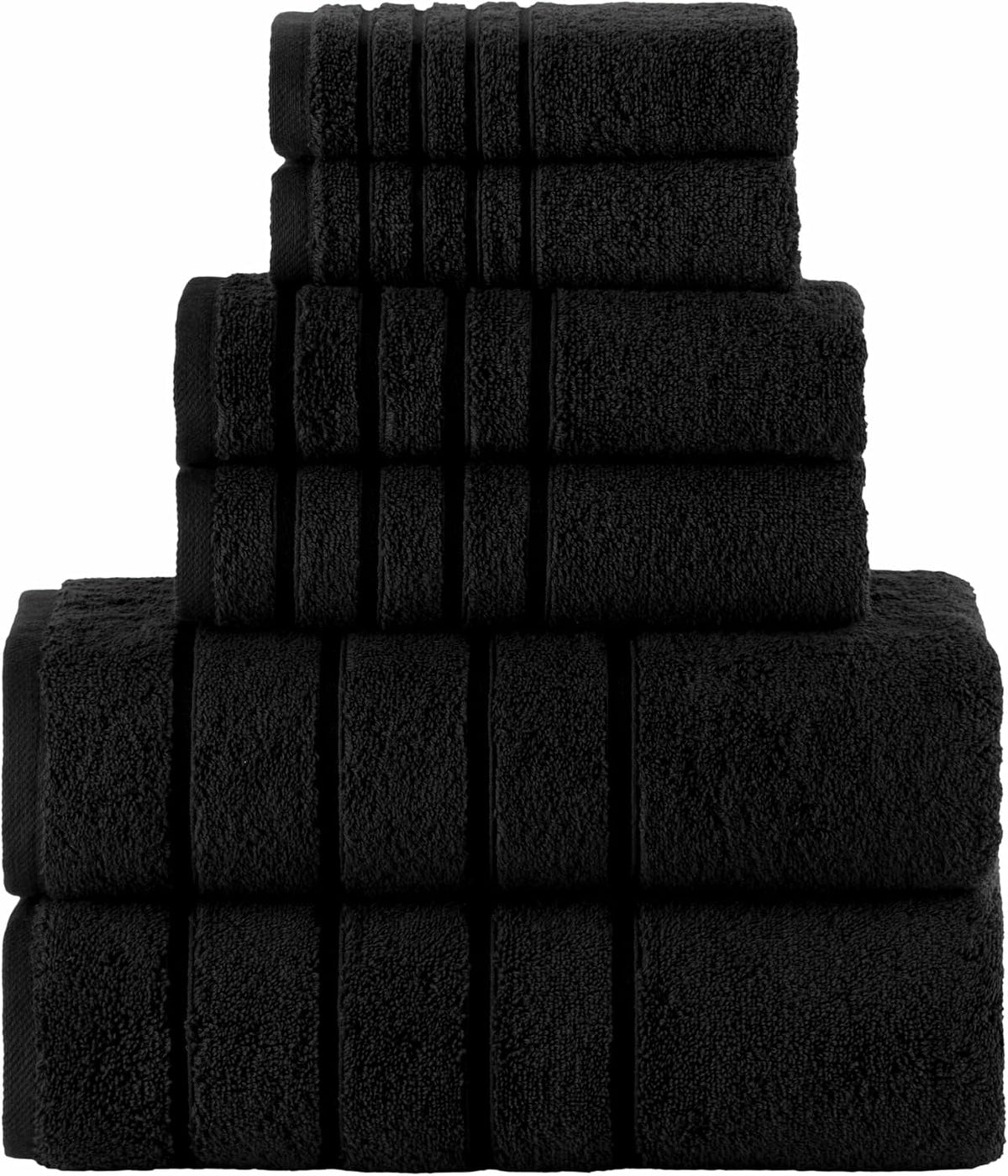 Elegant Comfort 4 Lines Viscose Stripe 6-Piece Premium Towel Set - 100% Turkish Cotton High Absorbent Luxury Bathroom Towels – Includes 2 Washcloths, 2 Hand Towels and 2 Bath Towels Set, Black