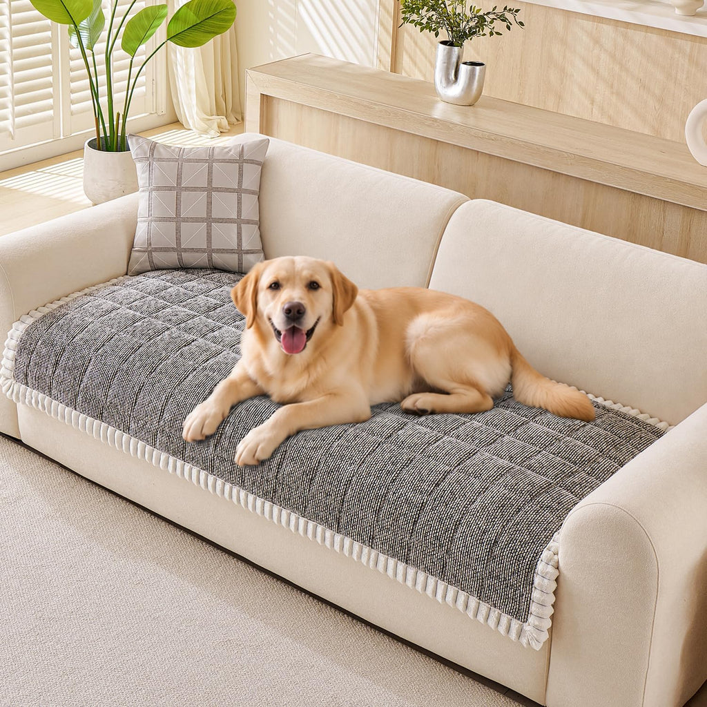 Chenille Dog Couch Cover, Non Slip Sofa Protector, Dark Gray 35"x62"