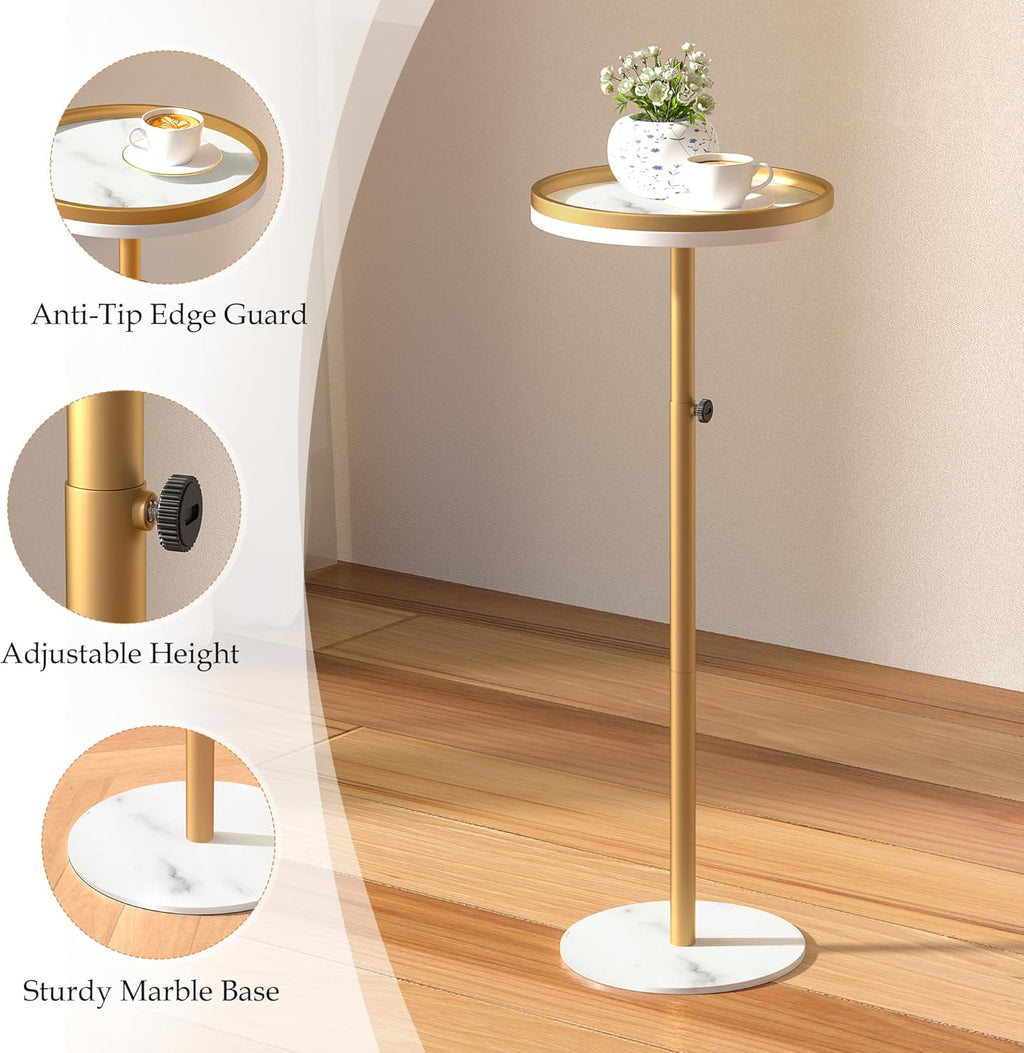 Round Side Table, Adjustable Small Drink Table Set of 2 Gold