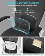 MUXX.STIL Office Chair, Ergonomic Desk Chair with Adjustable Lumbar Support and Flip up Armrest, Breathable Mesh Computer Chair for Home Office, White