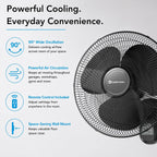 COMFORT ZONE 16" Oscillating Wall Mount Fan with Remote & Timer - Black