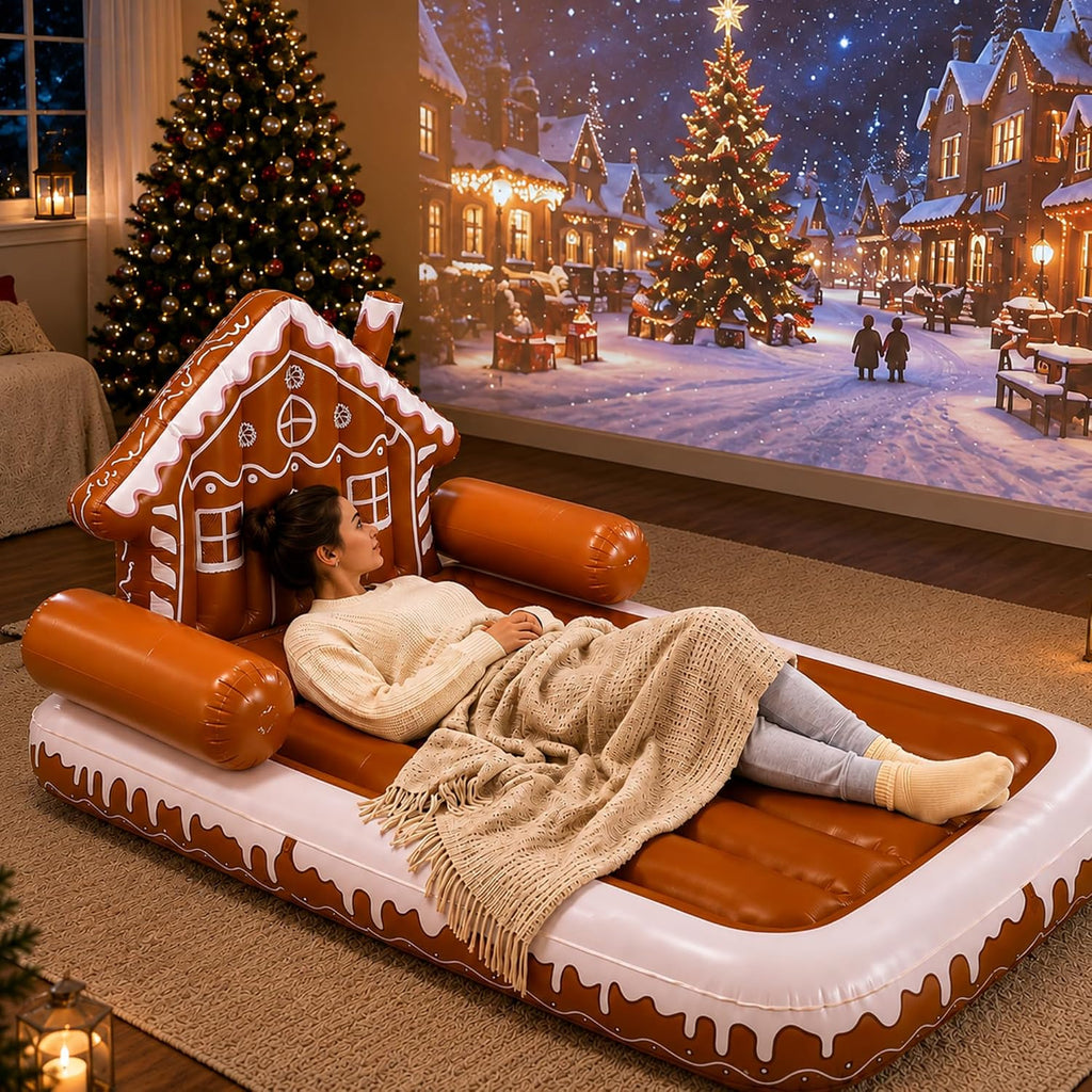 Chunful 1 Pcs 71x39 Christmas Movie Night Xmas Inflatable Red Air Bed
