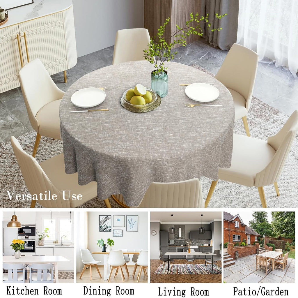 Rakila Linen Textured Round Tablecloth Solid Color Cotton Linen Heavy Duty Fabric Water Resistant Table Cover for Dining, Farmhouse, Kitchen, Tabletop Decoration (48inch, Light Gray)