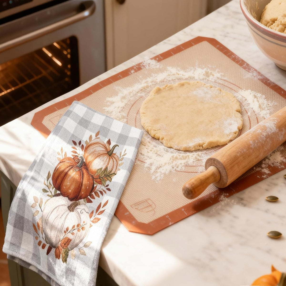 Fall Kitchen Towels Set of 4, Pumpkin Buffalo Plaid Home Decor