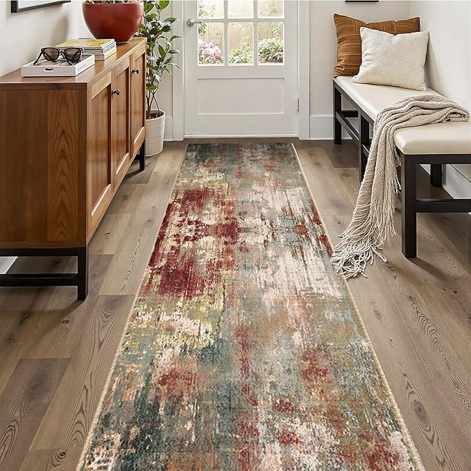 Washable Area Rugs 2'x10' Non-Slip Modern Abstract Soft by RELEANY