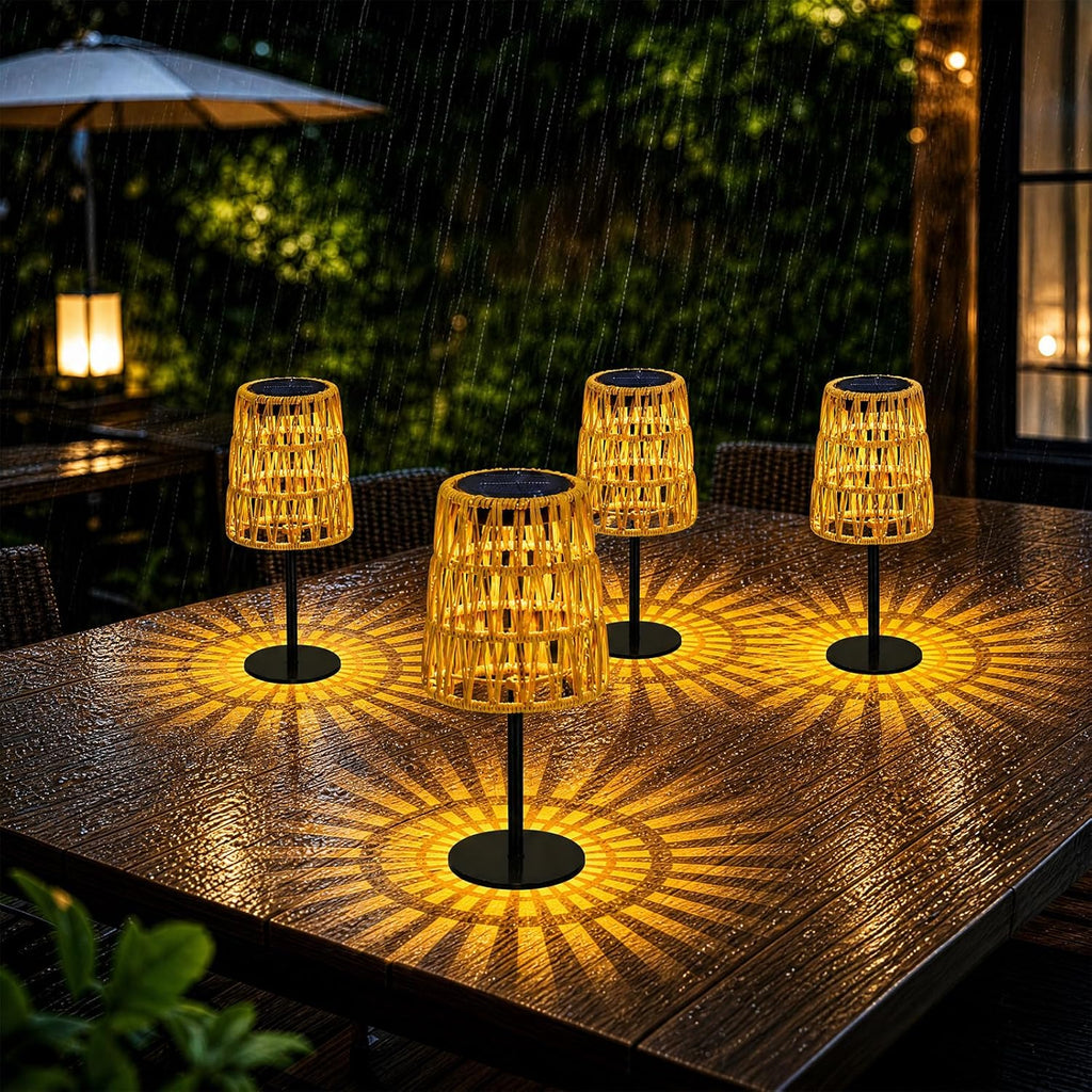 2pcs Outdoor Table Lamp: Rechargeable LED Solar Lantern for Garden Yard, Waterproof Solar Lights Outdoor Cordless Table Rattan Lamp, Small Deck Lamp for Balcony Patio,Gift for Women Mother Days