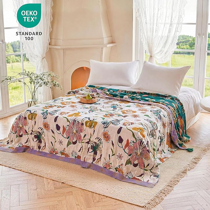 MSGKV Boho Throw Blanket 90"x90" Floral Blanket - Image 6