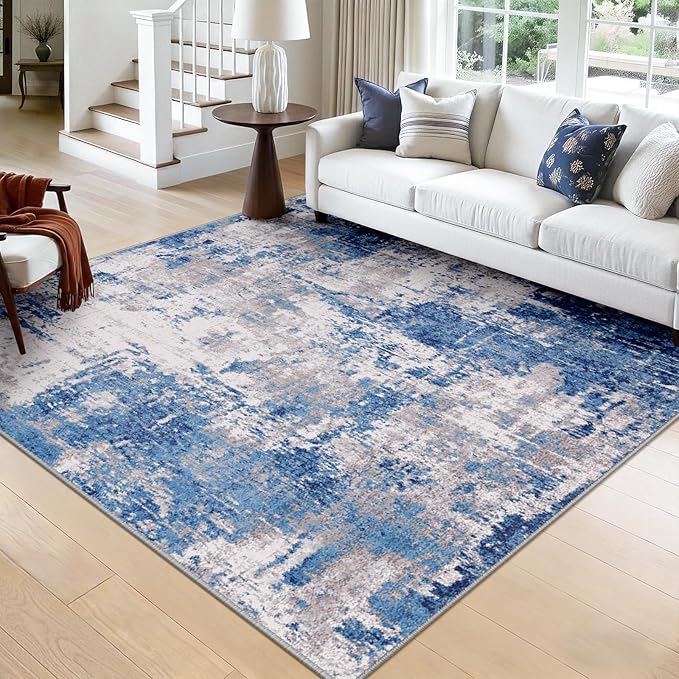 Washable Area Rugs Square 8ft Non-Slip Modern Abstract Soft by RELEANY