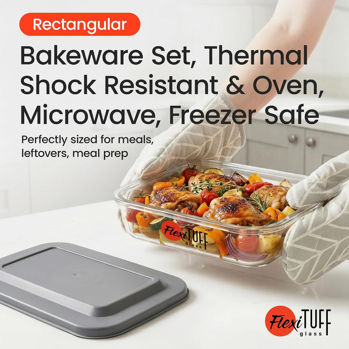 8pcs Set Rectangular Bakeware with PP LID (4 Airtight & 4 Lids) | BPA Free, Leakproof, Dishwasher, Microwave & Freezer Safe | Baking Dish Set with Plastic Lids | Containers for Kitchen - Clear