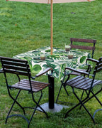 Green Tropical Palm Leaves Square Outdoor Tablecloth with Umbrella Hole and Zipper, Waterproof Summer Botanical Leaf Table Cloth Cover, Watercolor Plants Table Protector for Patio Party 54"x54"