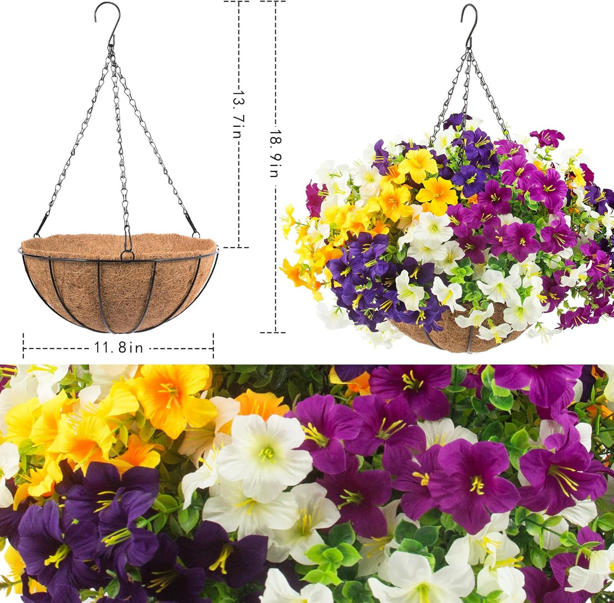 Daynight 2 Set Artificial Outdoor Hanging Baskets with 24 Pcs Petunias