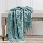 BOURINA Blue Throw Blanket 50 x70 Inches Jacquard Argyle Throw Textured Solid - Image 5