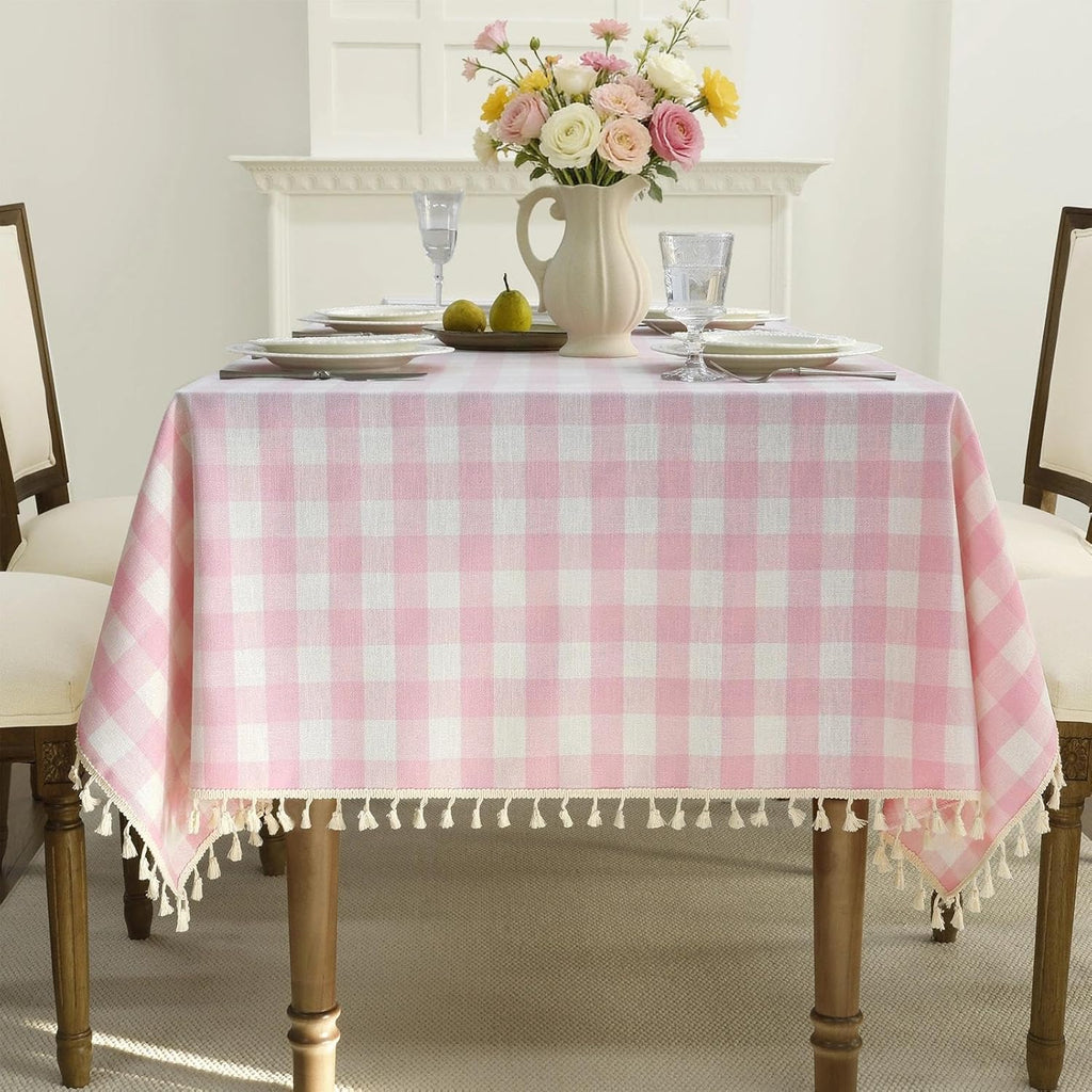 Romanstile Fall Gingham Tassel Tablecloth Rectangle - 55 x 102 Inch, Orange
