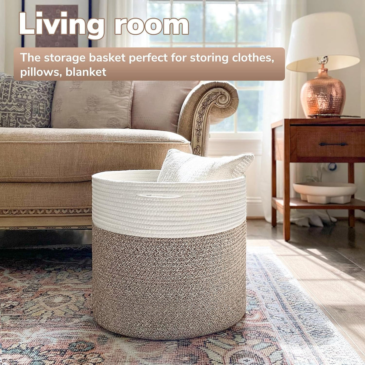 Goodpick Woven Rope Basket for Blankets Fit Nursery & Living Room, 45L