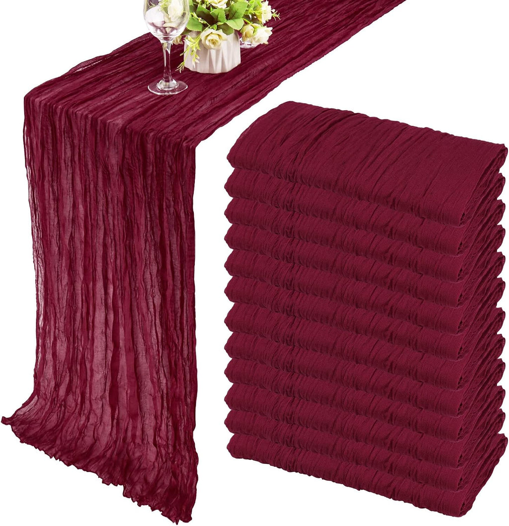 35x120 Inch Burgundy Cheesecloth Table Runner Fall Wedding Party Home Decor
