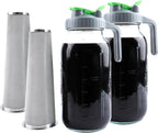 Cold Brew Coffee Maker 64 Oz Mason Jar Iced Tea Pitcher With Strainer 2 Set Half Gallon Glass Pitcher With Spout Lid 2 Quar Water Jug For Fridge Beverage, Sun Tea, Hot Cold Brew, Lemonade, Juice