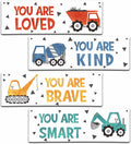 ISOVF 4 Pieces Construction Vehicles Decor Kids Room Wall Decor Wooden Sign