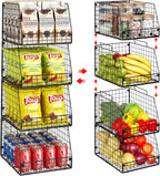 4 Pack XXL Stackable Wire Storage Basket, Extra Large Capacity Pantry Organizer and Storage, Muti-Purpose for Vegetable Fruit Basket & Can Organizer & Snack Rack & Metal Pantry Bin