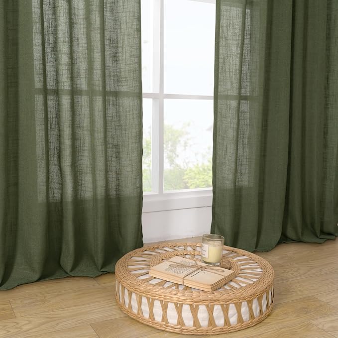 LAMIT Olive Green Linen Curtains 90 Inch - Image 9