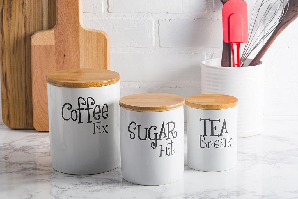 DII Kitchen Accessories Retro Collection, Ceramics, Canister Set, White, 3 Piece