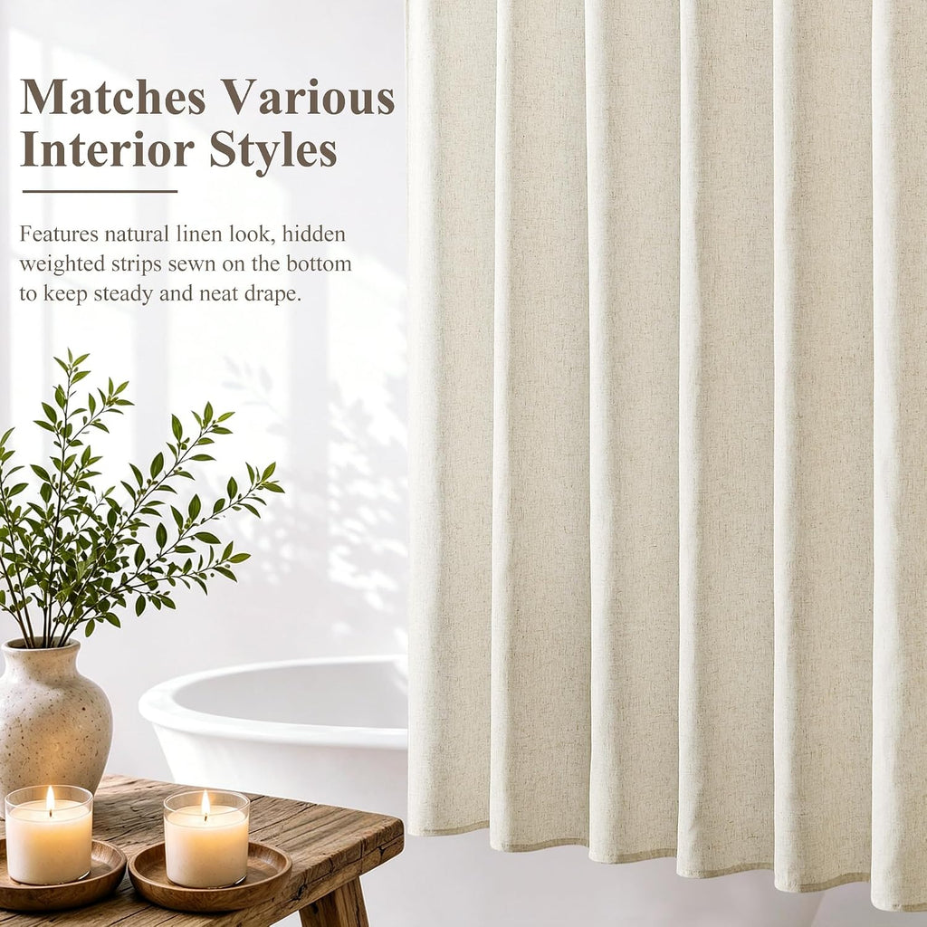 Jowels Natural Linen Fabric Shower Curtains for Bathroom, 72x78