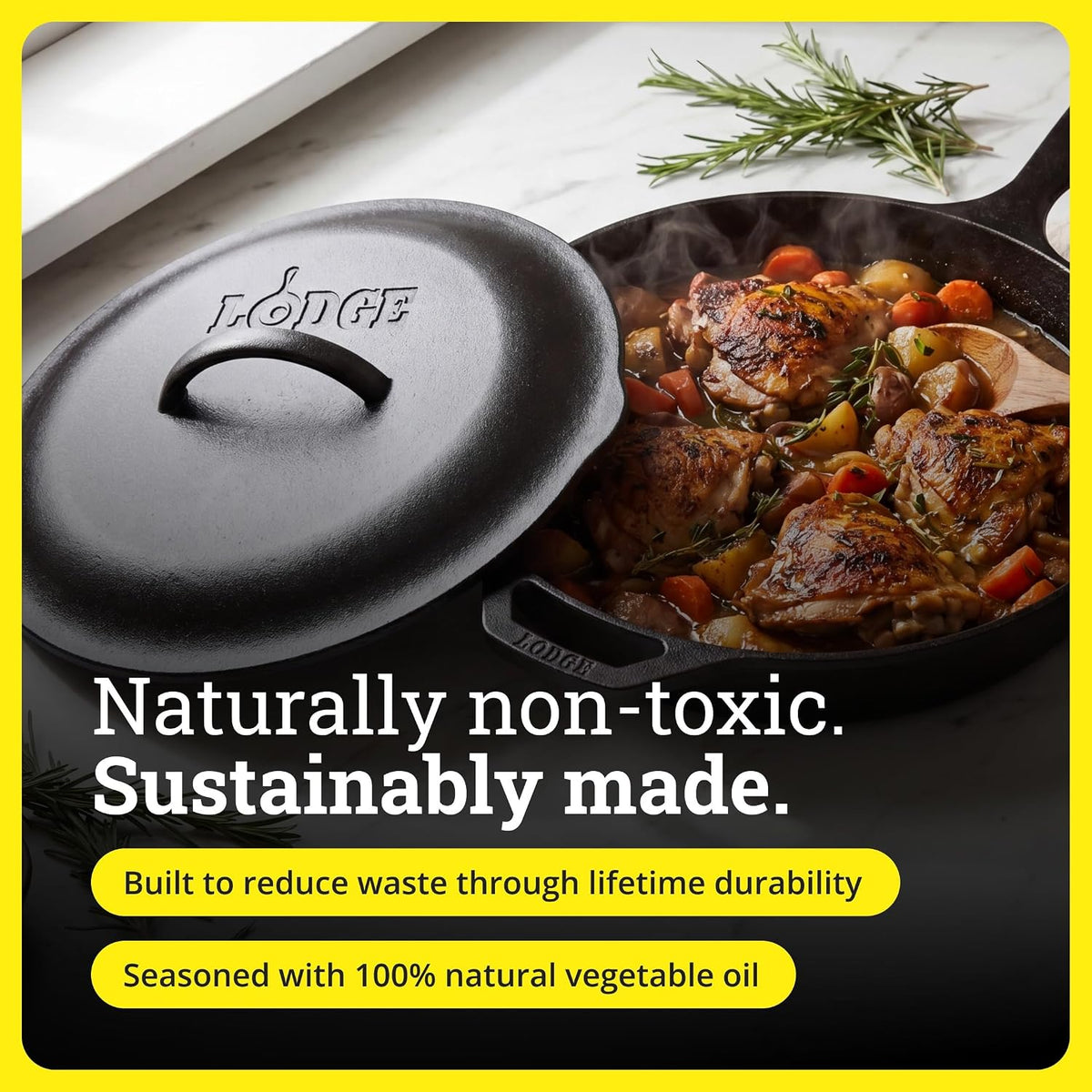Lodge Pre-Seasoned Cast Iron Lid, Replacement Skillet Cover, 12 Inches
