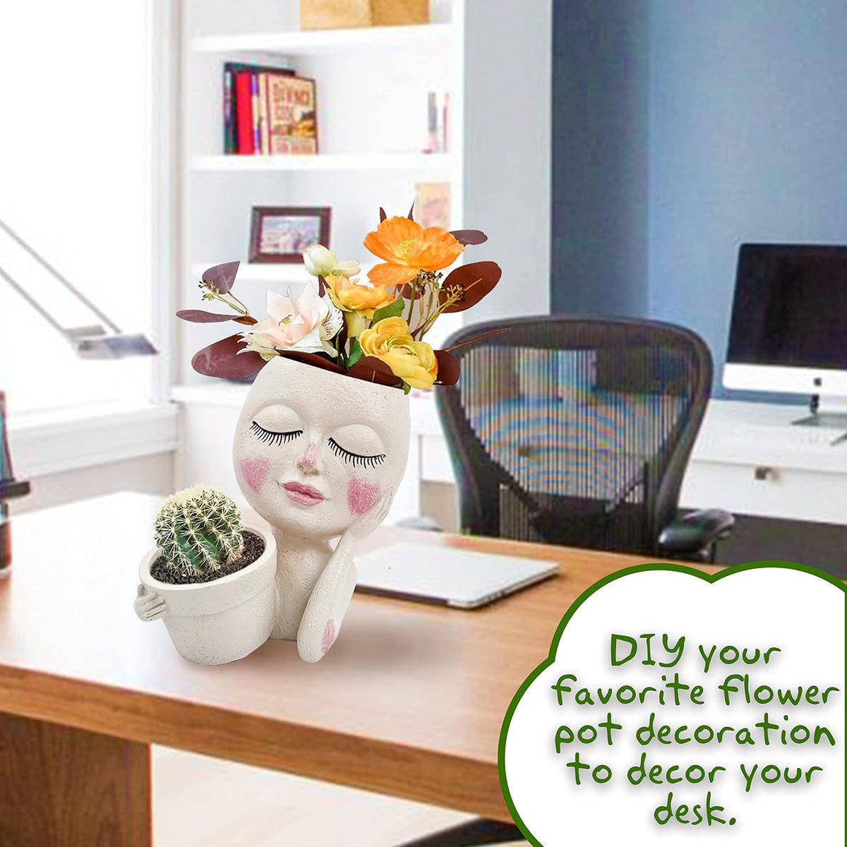 Face Planter Pot, Double Flower Pots Resin with Drainage Hole