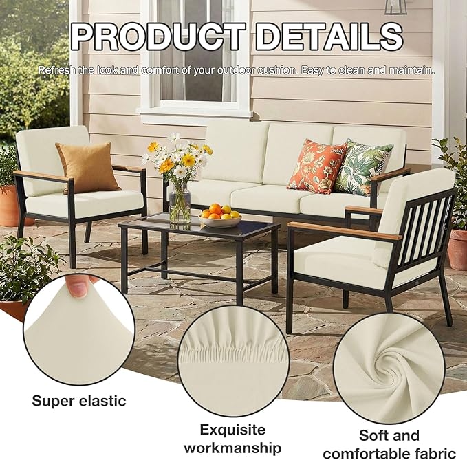 hyha 4Pcs Patio Cushion Covers, Stretch Outdoor Couch Cushion Covers Replacement - Image 3