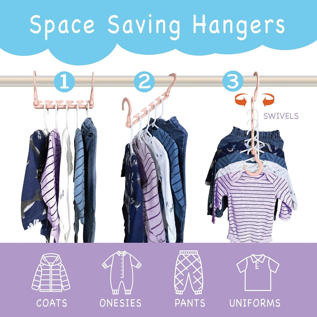 Max Space Saving Hangers, 10-Pack, 360° Hooks, Pastel Pink