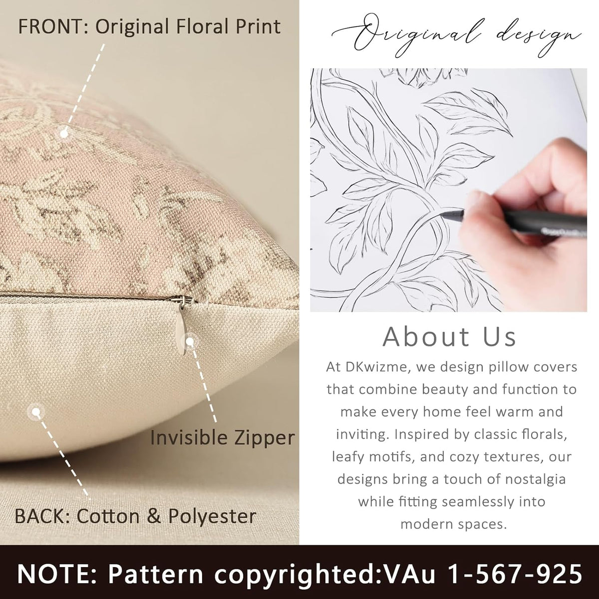 Vintage Floral Print Throw Pillow Covers 20x20 Set of 2 Neutral Modern Farmhouse Pillowcases Accent Decorative Cushion Covers Boho Home Decor for Couch Sofa Chair Bed Living Room, Champagne Pink
