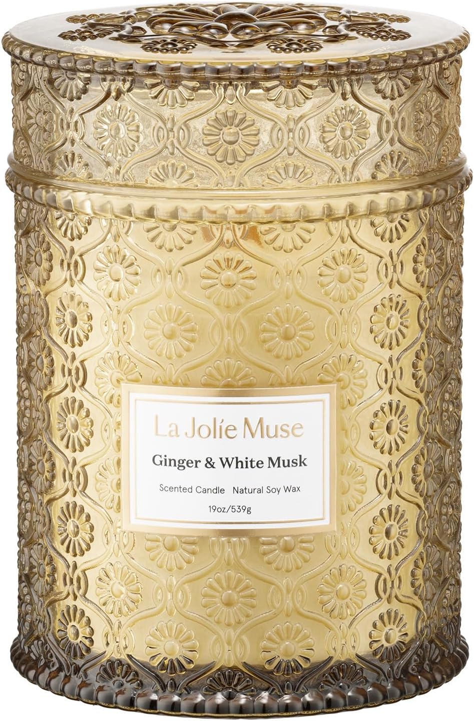 LA JOLIE MUSE Ginger & White Musk Scented Candle for Home, Soy Wax, 40 Hrs