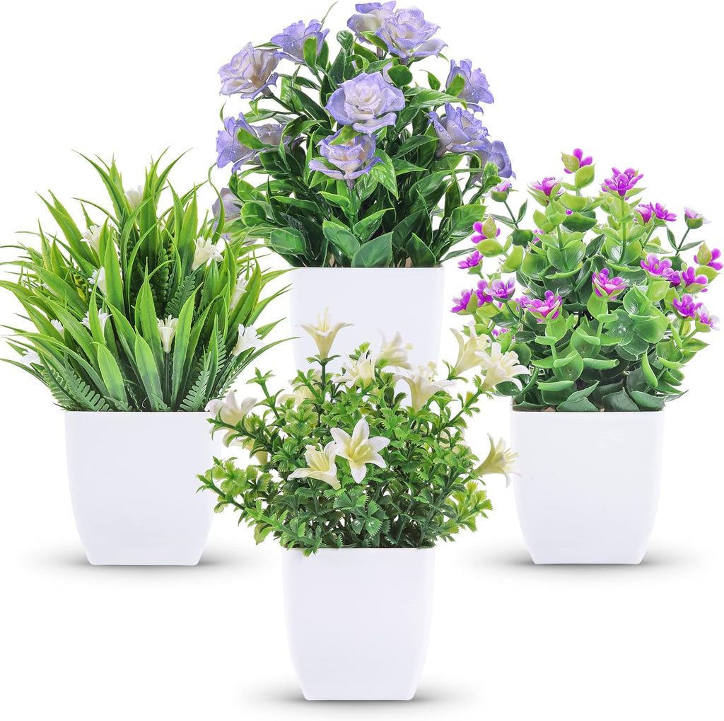 Der Rose 4 Pack Fall Fake Flowers Mums Artificial Plants in Pots Home Decor