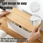 1Large+1Small Cable Organizer Set with 4 Silicone Cable Ties, 2-Piece Cable Management Box, Bamboo Lid Cord Organizer for Home Office,Set of Two Cable Box,Cable Organizer Box(Bamboo lid/White)