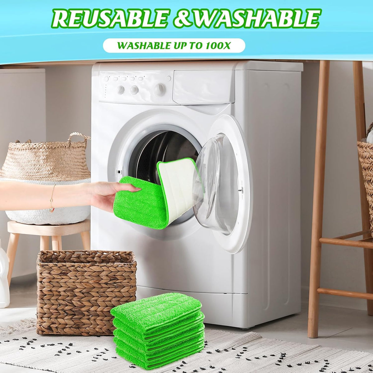 40 Pack Microfiber Cleaning Pads Machine Washable Replacement Head for Wet/Dry Mops Flat Reusable Household Replacement Mop Pad for Hardwood Floor Cleaning Scrubbing Fit Most Mops (Green)