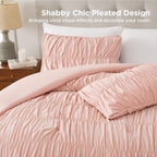 Andency Ruched Blush Pink King Comforter Set, Boho Ruffle Bedding 3 Pieces