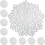 Juvale 10 Pack Silver Metallic Vinyl Placemats - 14.4" x 14.4" Round Table Mats and Chargers with Leaf Design for Elegant Table Decor and Protection - Stylish Charger Plates for Weddings and Parties