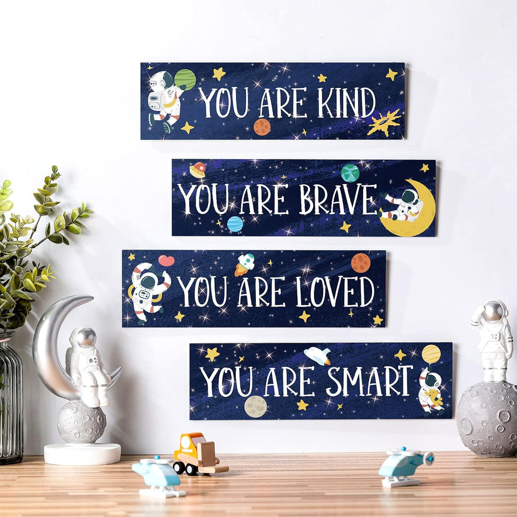 Yookeer 4 Pcs Space Room Decor for Kids Boys Outer Space Wall Art Decor