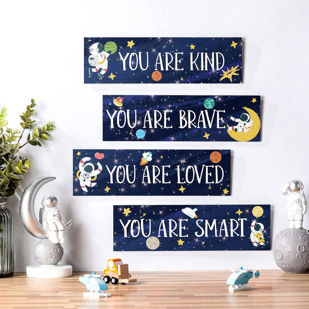 Yookeer 4 Pcs Space Room Decor for Kids Boys Outer Space Wall Art Decor