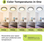 hepside 13inch Flush Mount Ceiling Light Fixture 2 Pack, Dimmable & 5 Color Temperatures Ceiling Light Black, 24W 3000K 3500K 4000K 5000K 6500K Adjustable Ceiling Lamps for Bathroom Bedroom Hallway