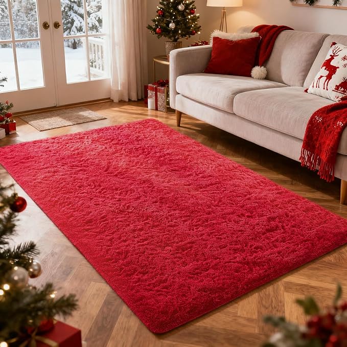 Ophanie Red Rugs for Bedroom Living Room, Fluffy Fuzzy Furry Carpet, Plush Soft by Ophanie