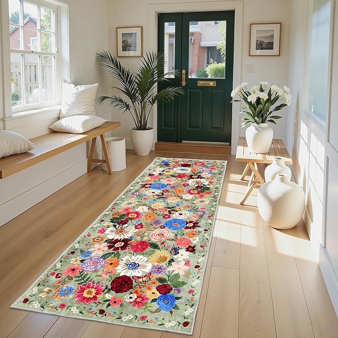 Rug for Hallways Kitchen Rug 2x8 Green, Non Slip Washable Rugs - Image 2