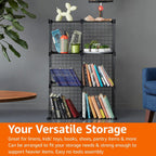 Amazon Basics 6-Cube Wire Grid Stackable Storage Organizer, Metal Shelving Unit, No-Tool Assembly, 26"W x 38"H x 12.6"D, Black
