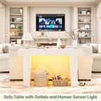 Unikito 47" Entryway Table with Sensor Light and Outlets, Rustic White
