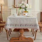 Vintage Pink Linen Blend Floral Rectangle Tablecloth 120" x 55"