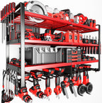 Large Power Tool Organizer Wall Mount,4 Layers Heavy Duty Metal Loads 400lbs,Power Tool Shelf Battery Storage with 8 Cordless Drill Holder,Utility Racks for Garage Workshop