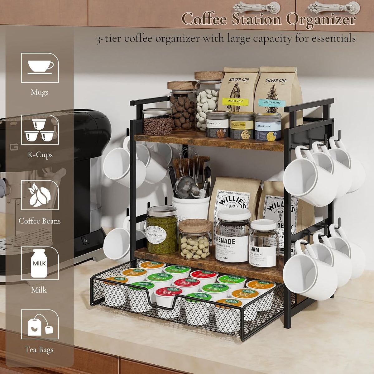 Coffee Bar Organizer for Countertop, Coffee Station Organizer