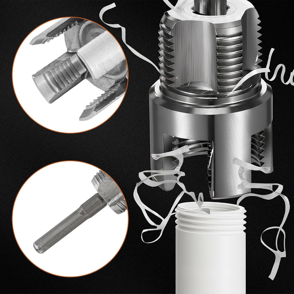 Integrated Internal & External Pipe Threading Tool, Electric Drill Compatible Dual-Function Pipe Thread Cutting Tool for 1/2" & 3/4" PVC/Plastic Pipes – NPT Thread Maker Set – DIY Repairs Maintenance